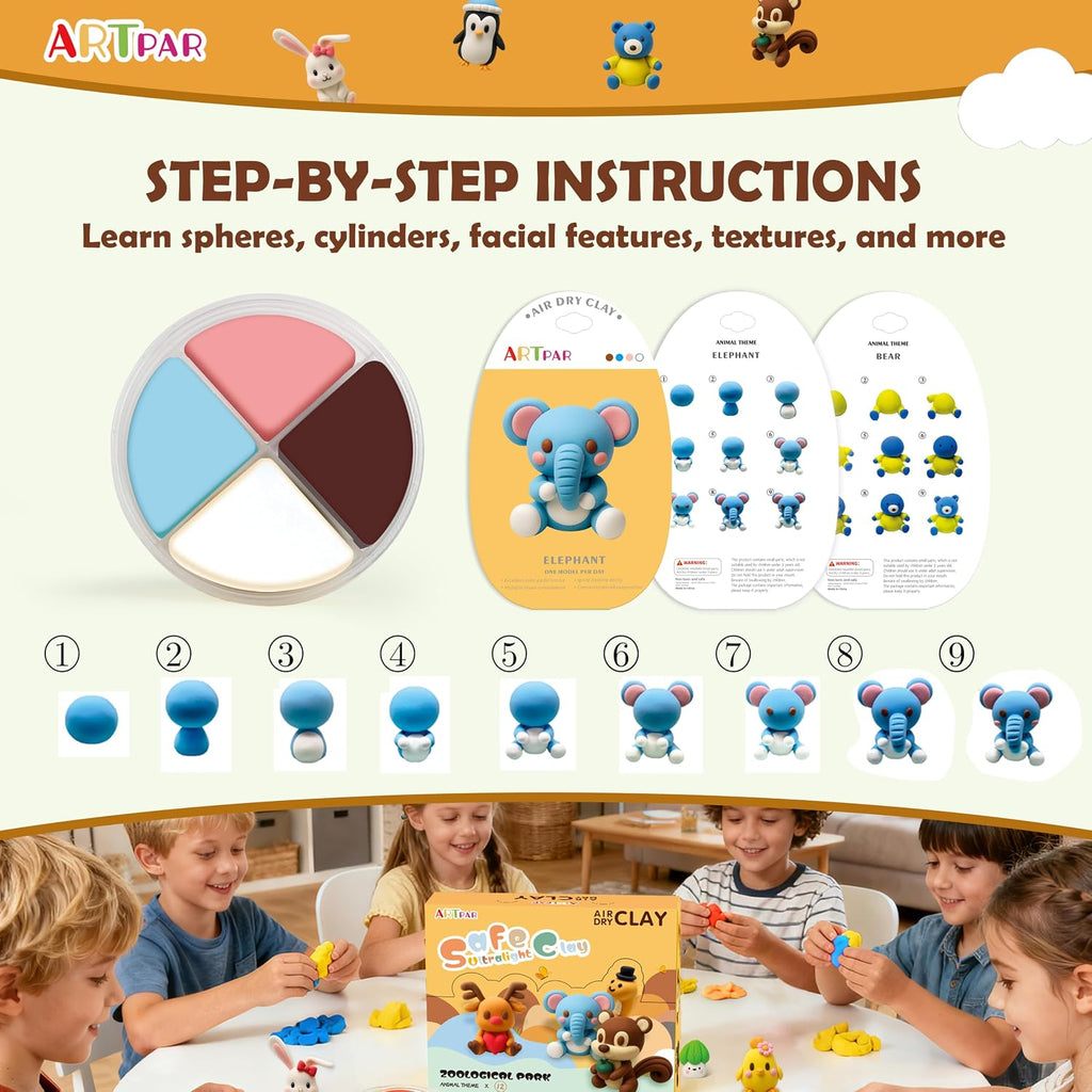 ARTPAR Air Dry Clay Kit, 12 Animals Modeling Magic Clay, Kids Crafts Gifts