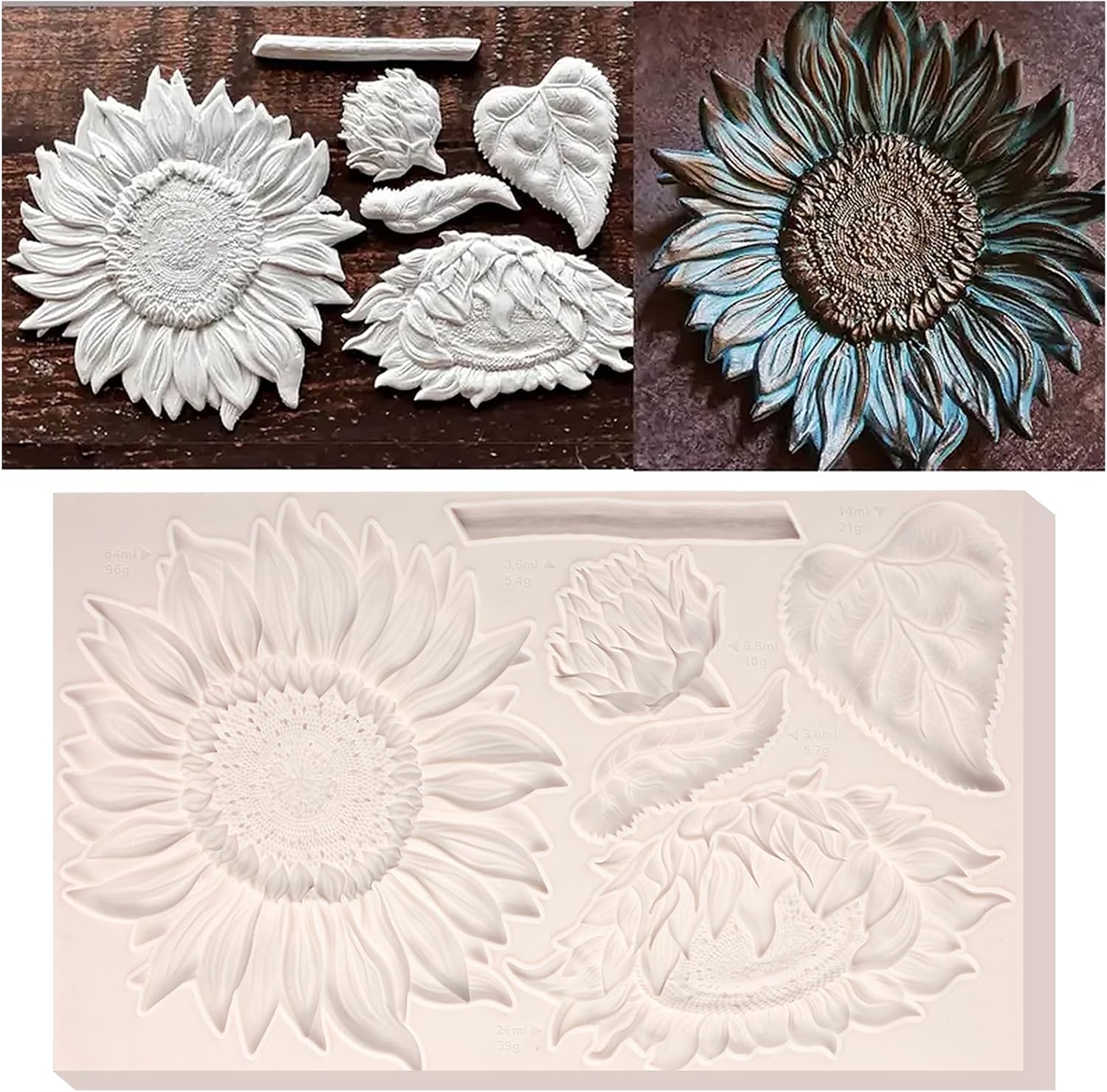 Oversized Sunflower Silicone Mold Leaves Fondant Mold
