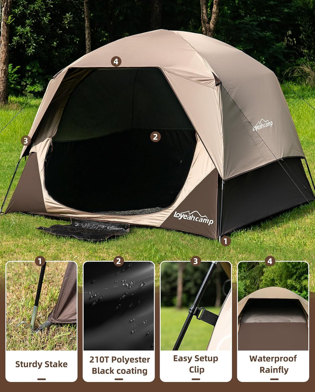 LOYEAHCAMP Tent 4/6 Person Blackout Camping Tent with Rainfly