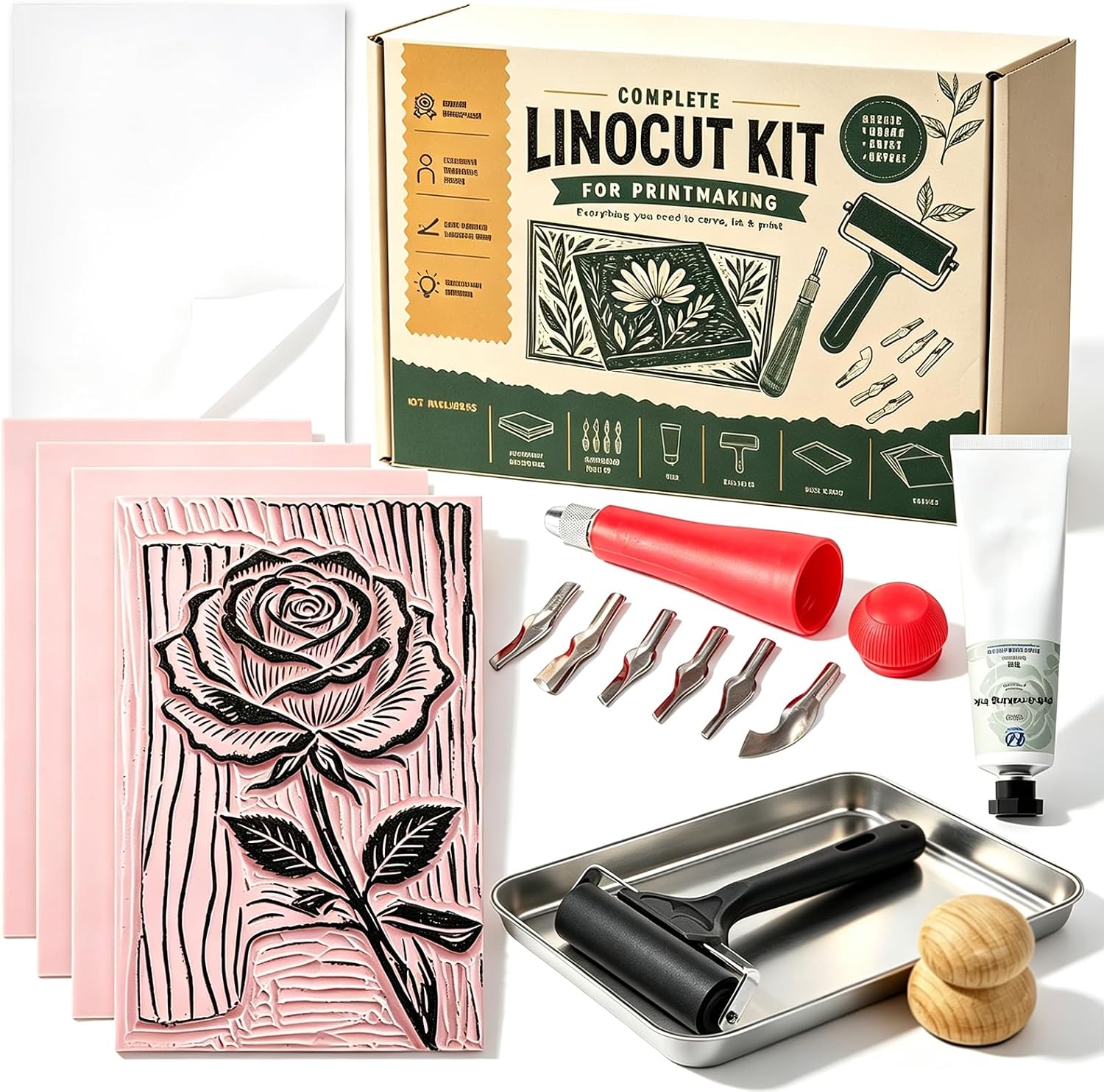 Linocut Kit for Printmaking,DIY Arts Crafts Stamp Carving Kit for Beginners