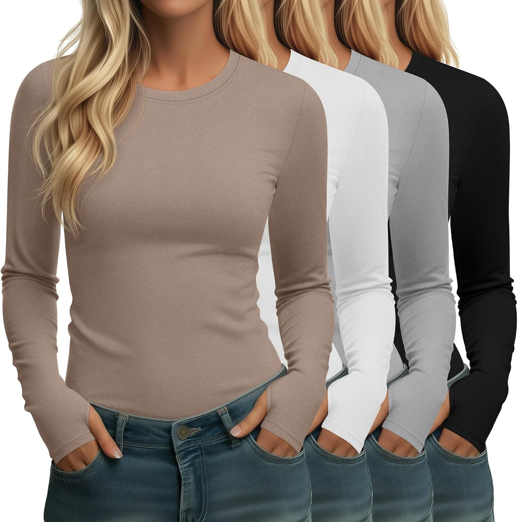 Neer 4 Pack Women's Thermal Fleece Lined Shirts Warm Base Layer