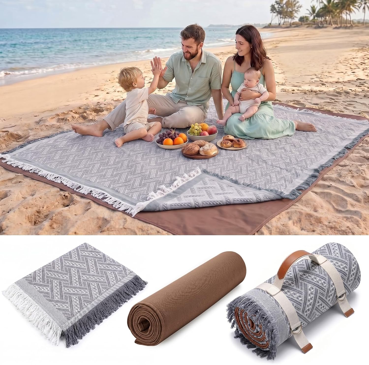 Genovega 2 in 1 Extra Large 80"* 80" Rug Picnic Blankets Waterproof Outdoor Beach Blanket Foldable Camping Mat Supplies Europe Travel Accessories Hawaii Necessities Hiking Items Yellow