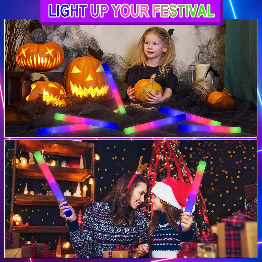 Taotuo Glow Stick Bulk 108PCS Led Foam Glow Sticks,Glow in The Dark Party Supplies with 3 Flashing Modes,Light up Foam Sticks for Wedding,Halloween, Christmas, Concerts, Birthday