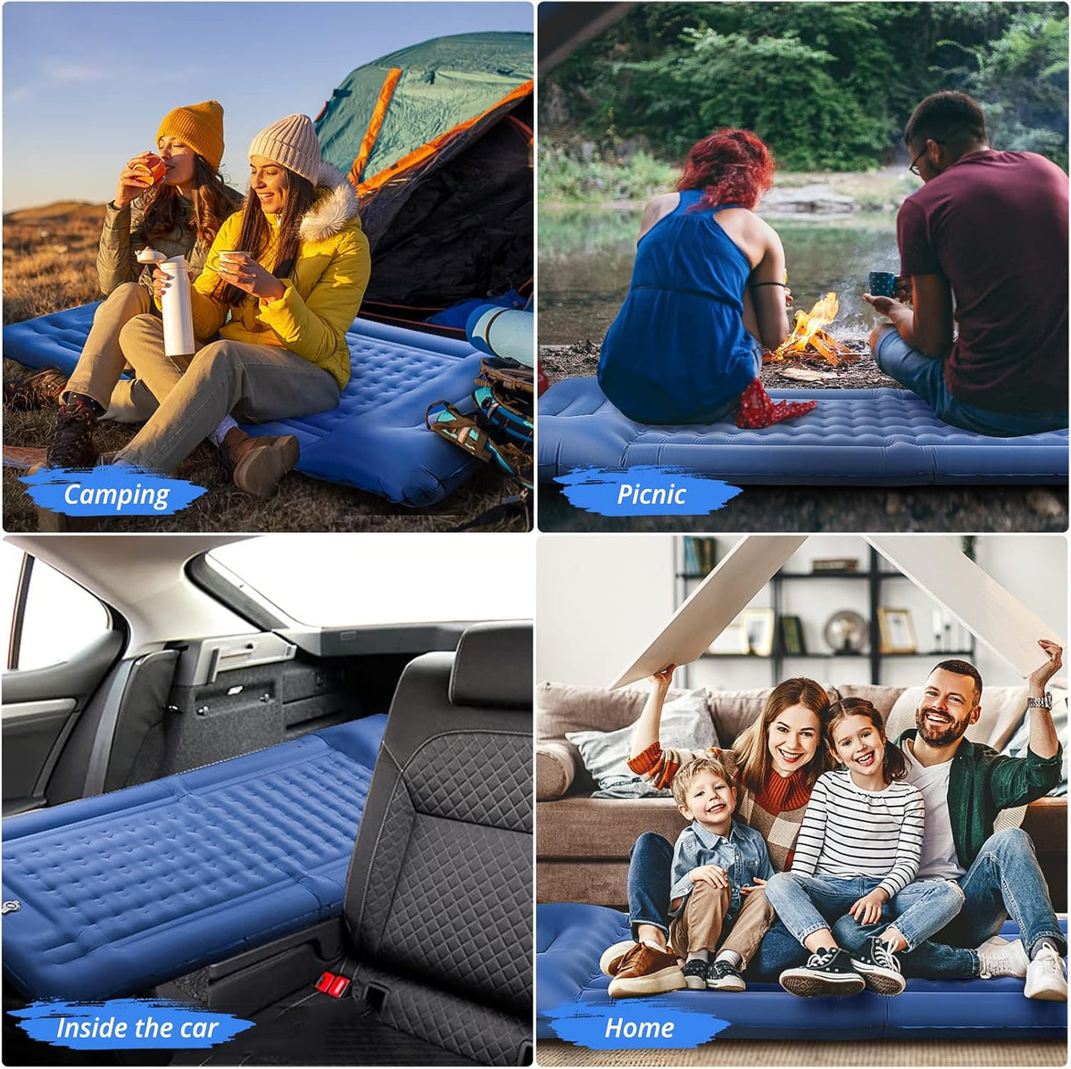 LILTSDRAE Camping Sleeping Pads，Extra Thick 5 Inch Inflatable Sleeping Mat with Pillow Built-in Pump，Oversized Mattress Super Portable Backpacking Sleeping Pad (Blue, Single)