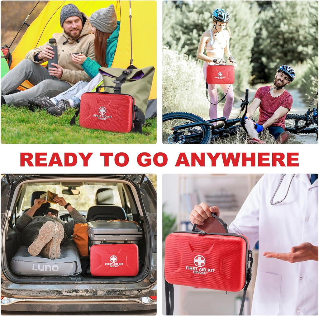 Gevoke 410 Piece Waterproof Hard Shell First Aid Kit, Red