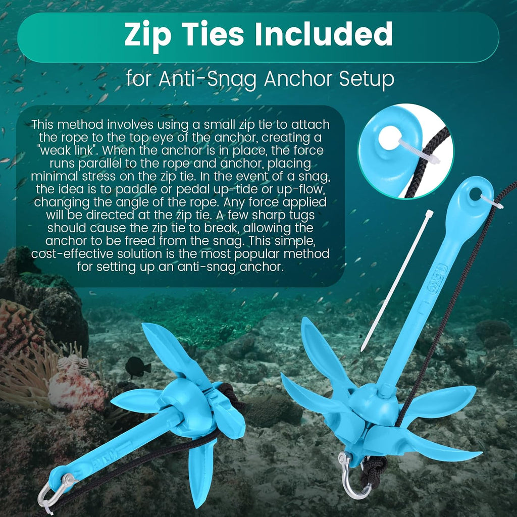 Kayak Anchor Kit, 1.5/3.5 lb Compact Folding Grapnel Anchor for Kayaks, Canoes, SUPs, Jet Skis, Small Boats - Lightweight Portable Marine Boat Anchor with Rust-Resistant Design