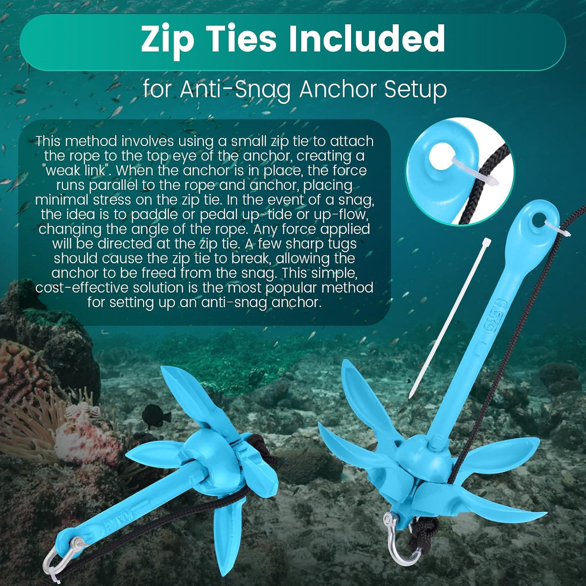 Kayak Anchor Kit, 1.5/3.5 lb Compact Folding Grapnel Anchor for Kayaks, Canoes, SUPs, Jet Skis, Small Boats - Lightweight Portable Marine Boat Anchor with Rust-Resistant Design