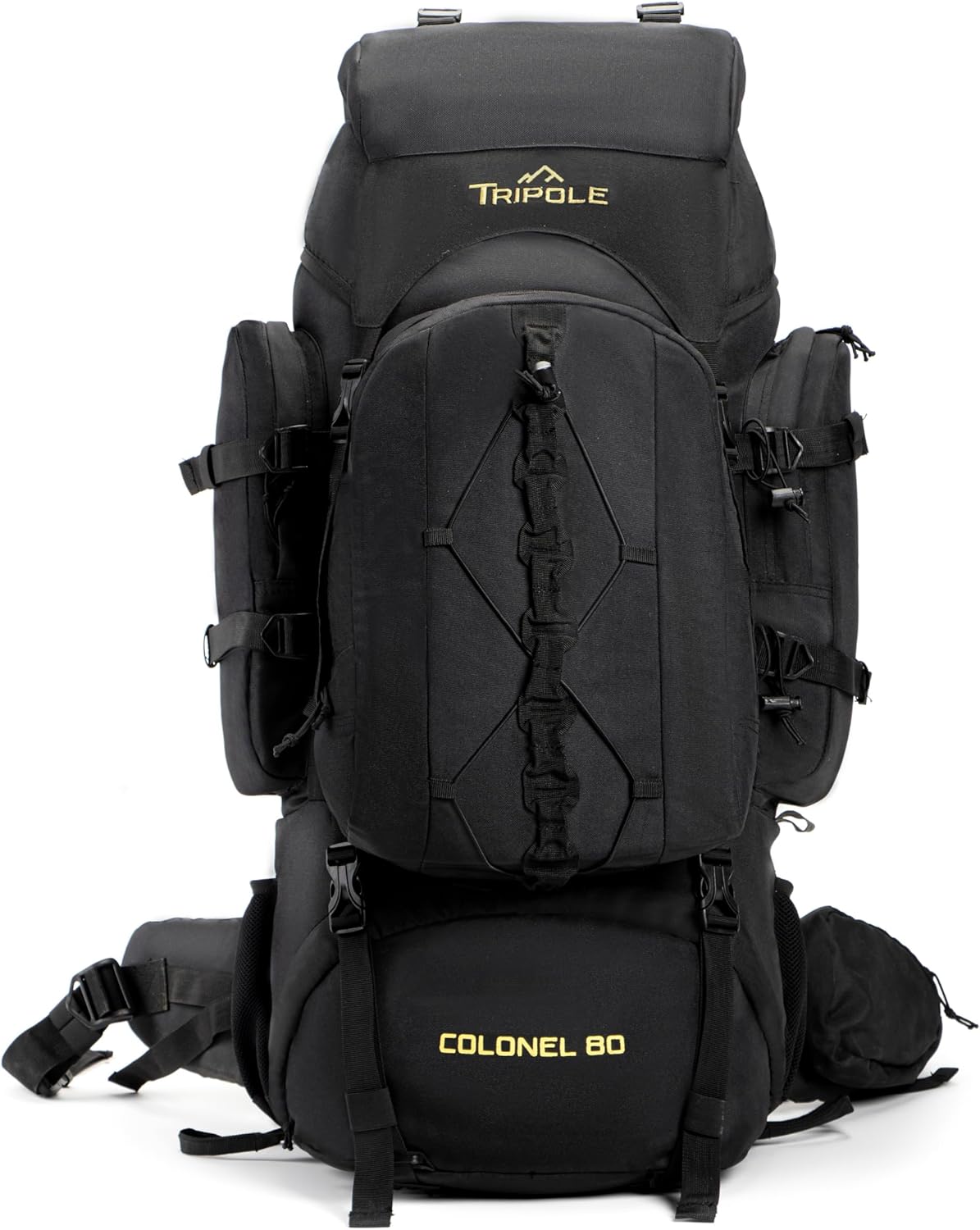 TRIPOLE Colonel 80 Litres Internal Frame Trekking and Hiking Rucksack + Detachable Day Pack, Rain Cover, Black | Tactical Backpack, Internal Frame Rucksack, Detachable Day Pack, Rain Cover, For Trekking And Hiking