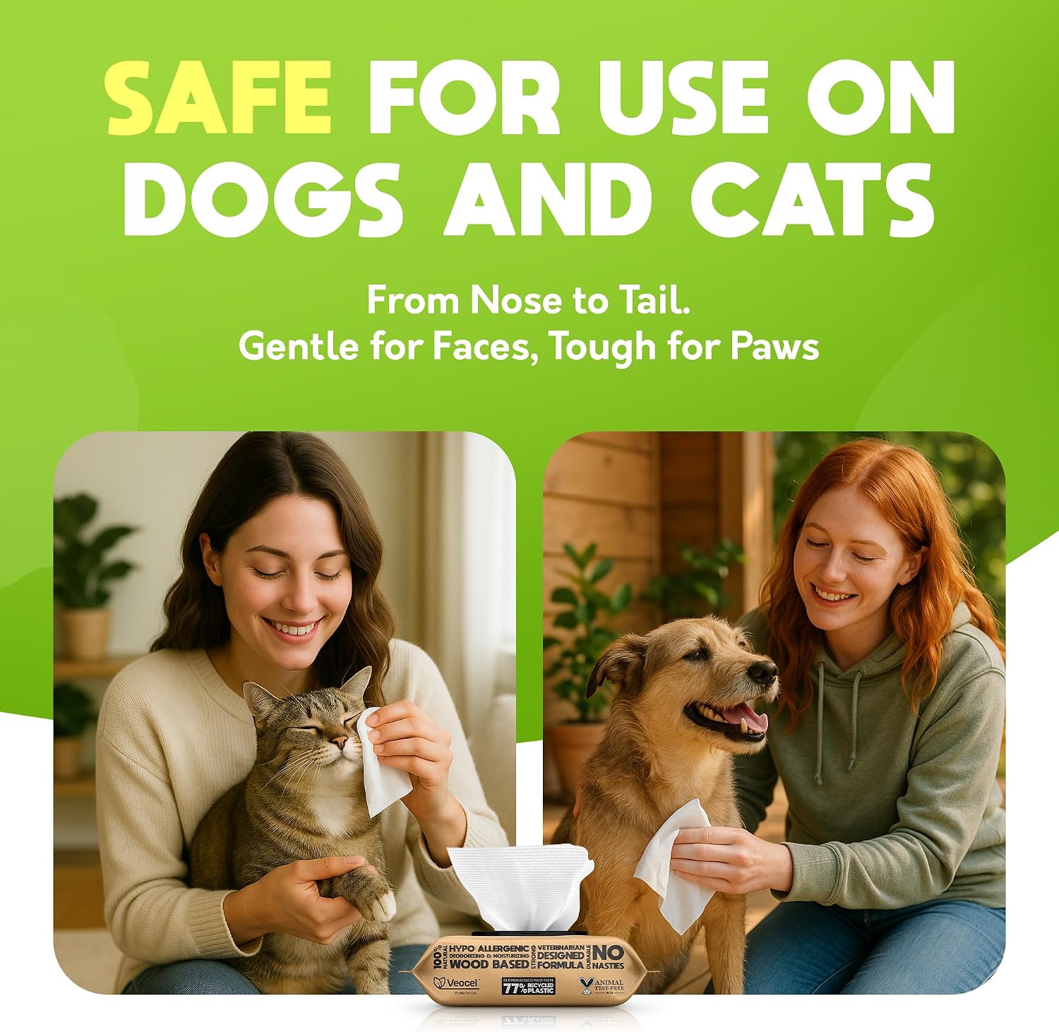 G.A.S Lick-Safe Daily Pet Wipes for Dogs and Cats, Unscented, 100 Count