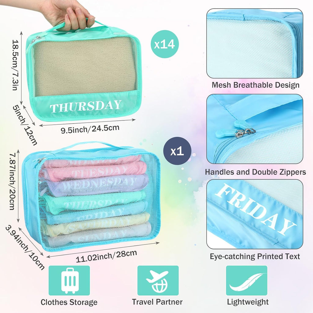 15 Pcs Day of Week Packing Cubes Travel Kids, 9x7x3inch, Macaron