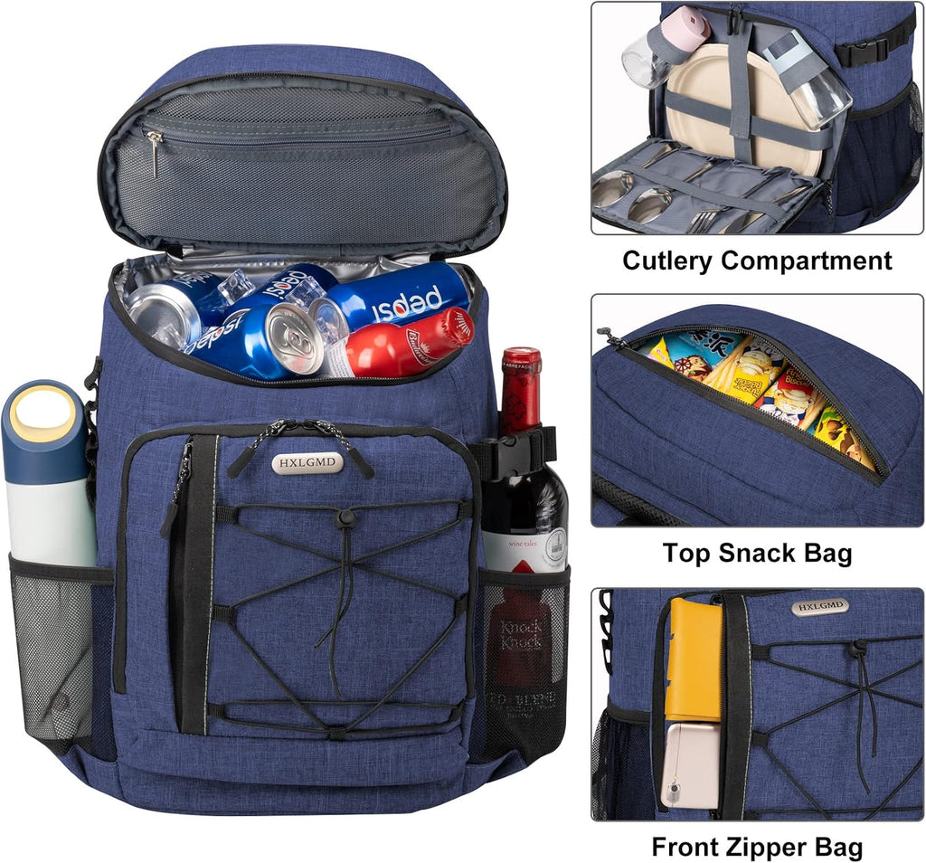 HXLGMD Backpack Coolers Insulated Leak Proof 30 Cans, Soft Sided Insulated Cooler Bags Ice Chest Backpack for Beach Travel Camping, with Reusable Ice Packs