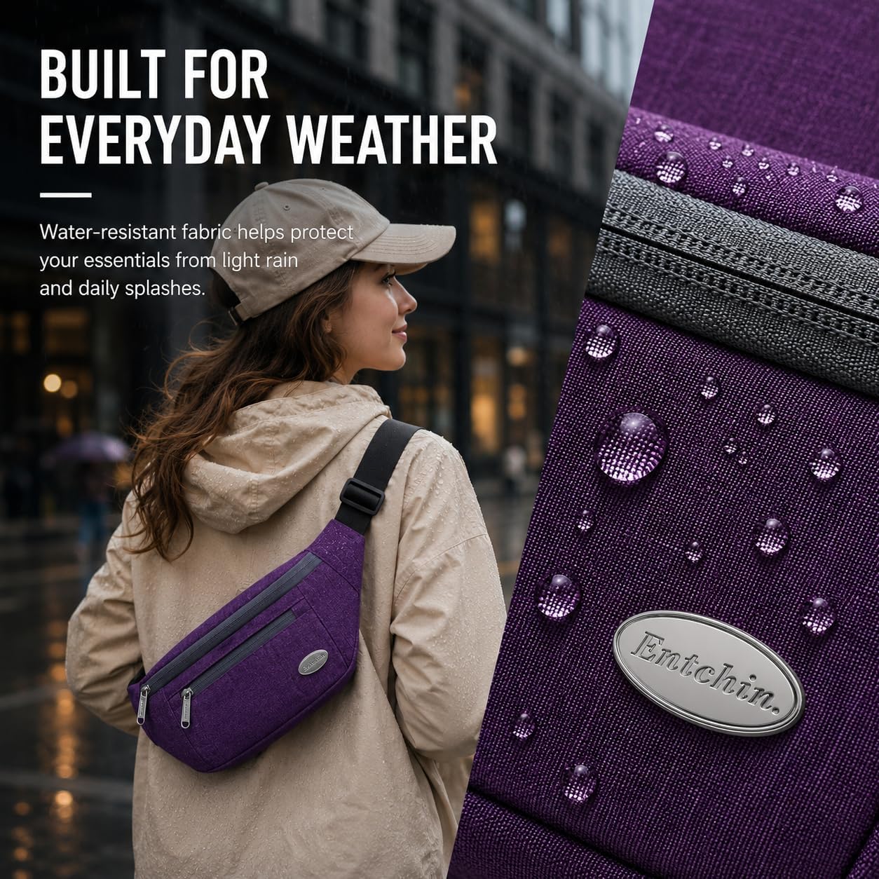Entchin Water-Resistant Fanny Pack, 4-Zipper Belt Bag