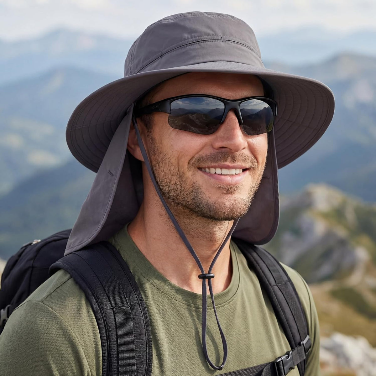 Connectyle Wide Brim Sun Hat for Men Women UPF 50+ Breathable Fishing Hat with Neck Flap Outdoor Hiking Safari Bucket Hats