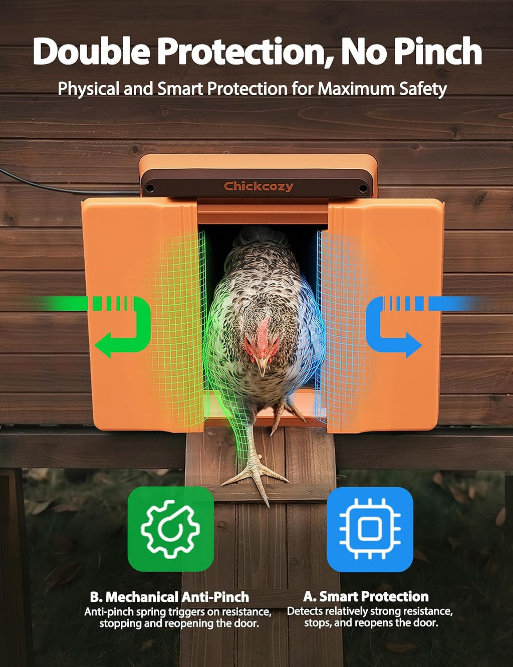 Solar Chicken Coop Door, Dual-Motor Lock, Triple Mode, USB Rechargeable