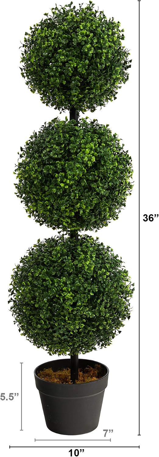 Nearly Natural 36 in Artificial Triple Ball Boxwood Topiary Tree with Pot