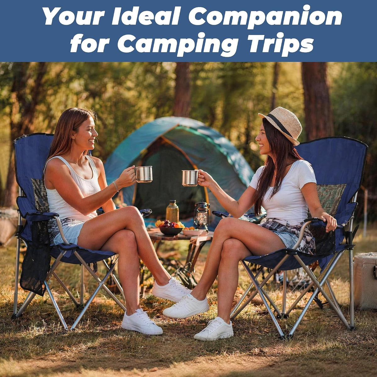 HULKFIT 4 Pack Folding Camping Chair – Heavy Duty Portable Outdoor Beach Chair for Adults with Breathable Mesh Back, Cup Holder & Carry Bag – Ideal for Backyard, Tailgating, Hiking & Travel,Navy Blue
