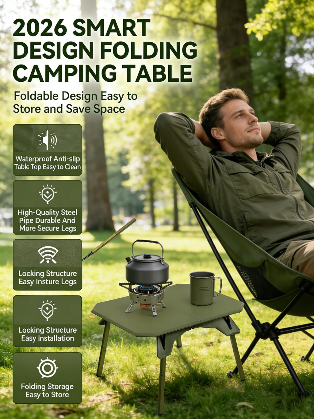 2-in-1 Tactical Camping Table with Adjustable Height