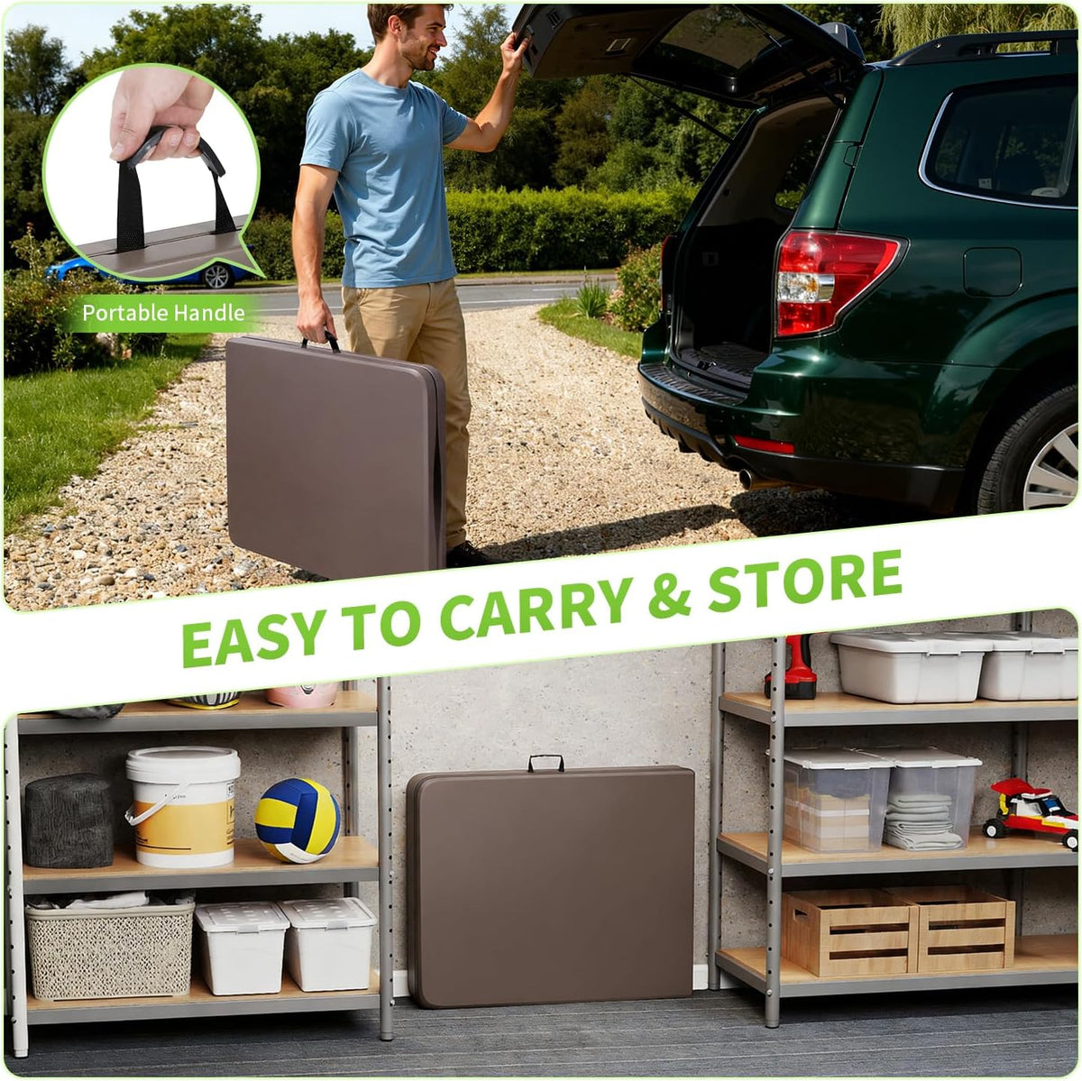 BestOffice | 6FT Folding Table | Brown | Portable Plastic Table
