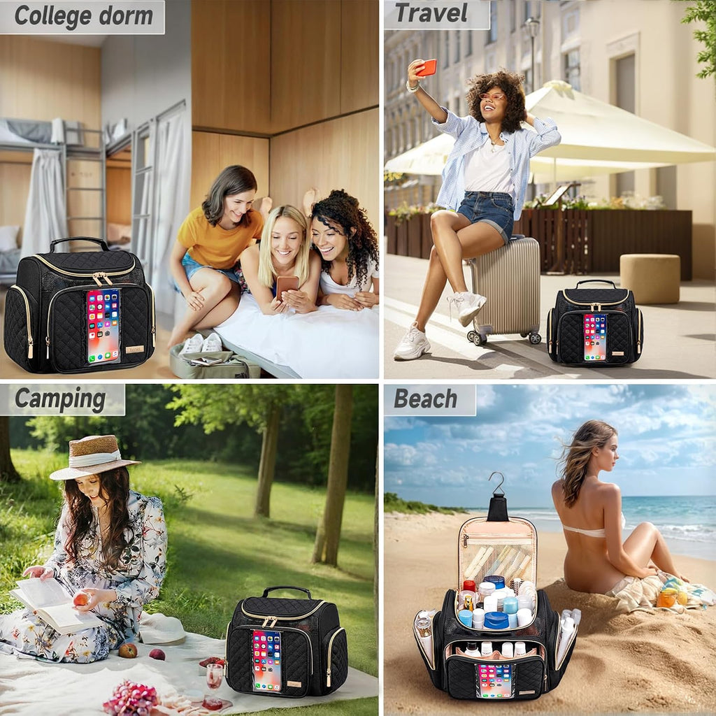 Tealari Large Toiletry Bag for Women Men,Bathroom Bag,Water Resistant Shower Bag,Makeup Bag,Portable Shower Caddy for College Dorm,Hanging Travel Toiletry Bag with Transparent Waterproof Phone Pocket