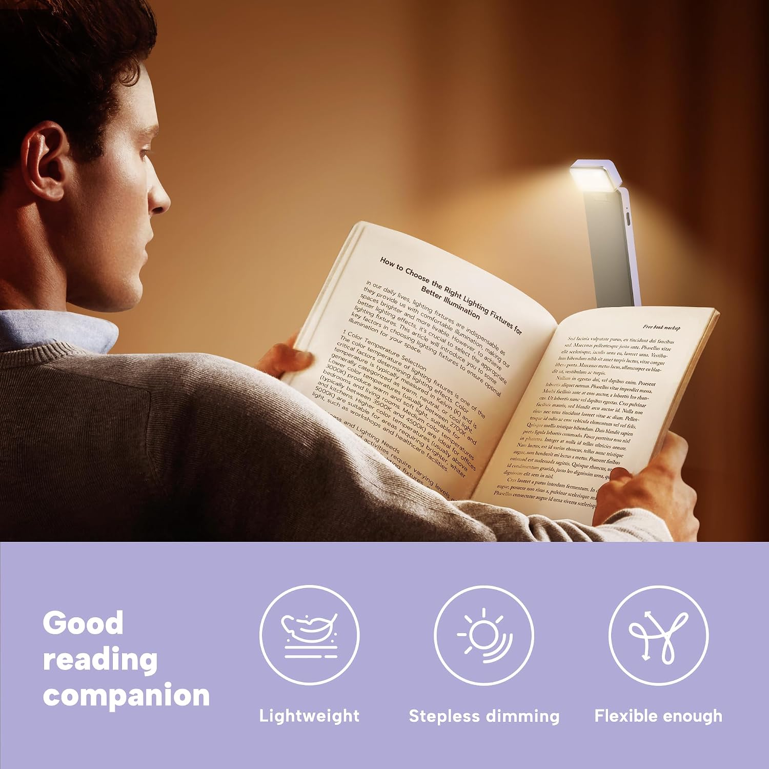 86lux Book Light, Rechargeable Reading Lights for Books in Bed