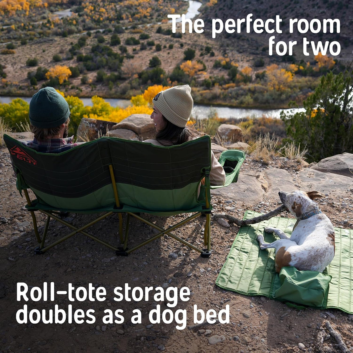 Kelty Loveseat Oversized 2-Person Heavy Duty Folding Camp Chair, Double Seat for Soccer Games, Tailgating, Beach Days (Regular Height/Dark Shadow)