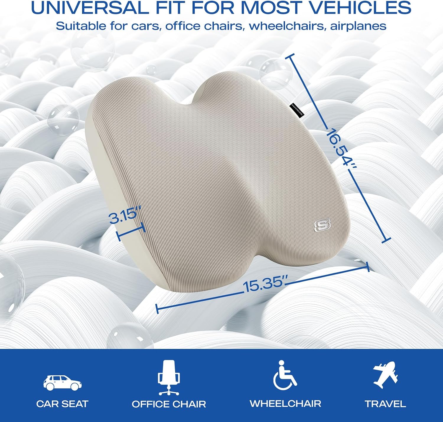 Skechers Seat Cushion, Ergonomic Memory Foam Cushion for Long Sitting Hours on Office & Home Chair, Car Seat Cushion for Sciatica, Coccyx Cushion,Beige