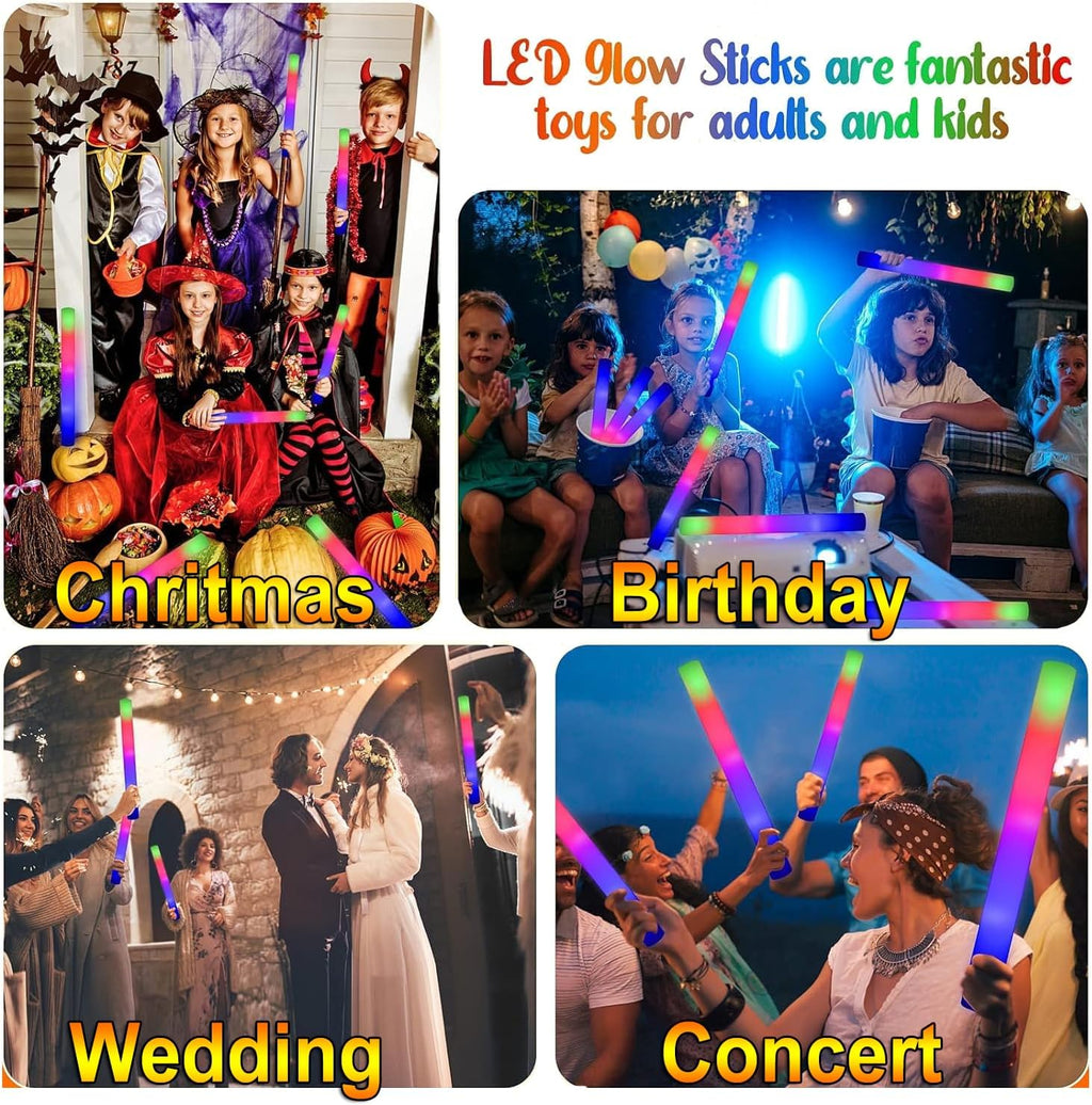 LifBetter Light Up Glow Sticks Bulk, LED Foam Sticks in The Dark with 3 Modes Flashing Led Foam Multicolor Batons Light up Party Favors for Birthdays, Weddings, Concerts, Festivals (68pcs)
