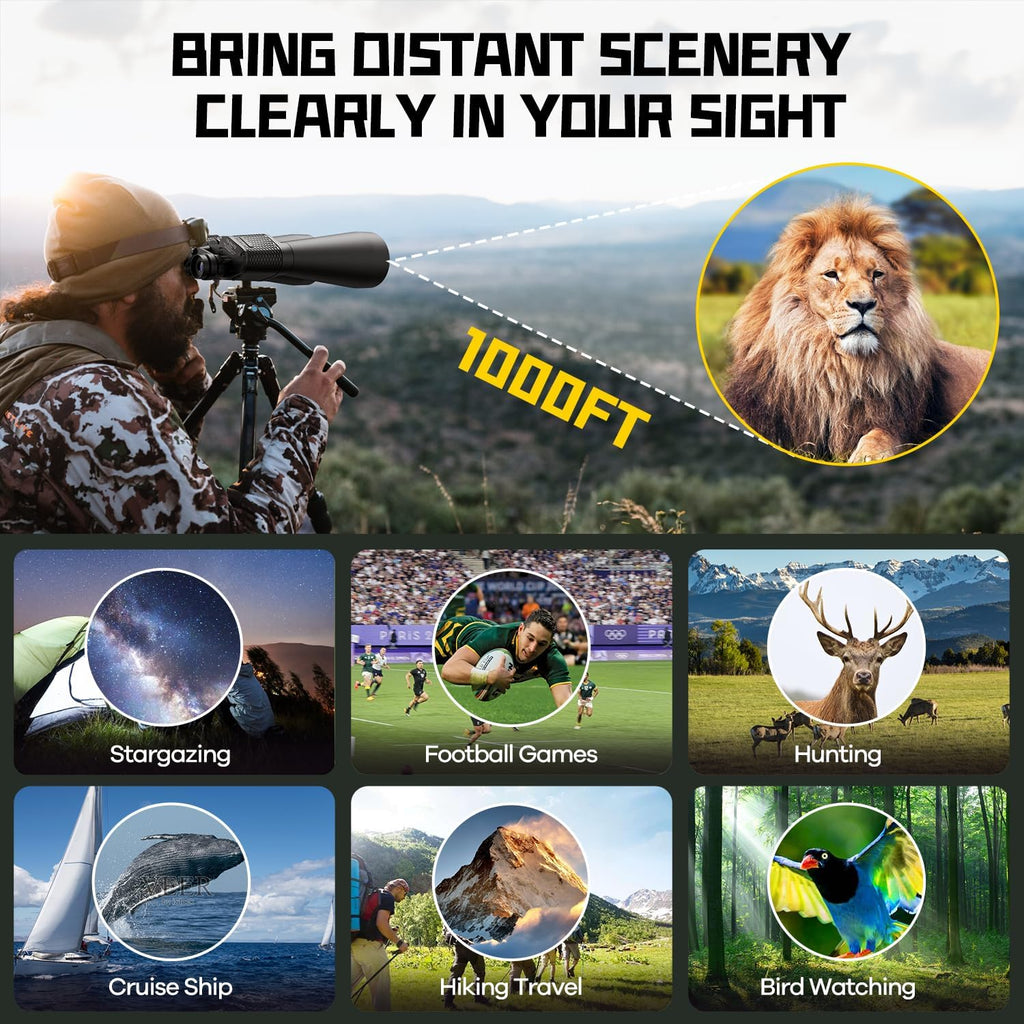 15-35x70 Binoculars for Adults High Powered, 35x HD Zoom for Stargazing & Bird Watching, Waterproof Binocular with Tripod Adapter, Ideal Essentials for Cruise Ship, Travel, Camping, Outdoor, Hunting