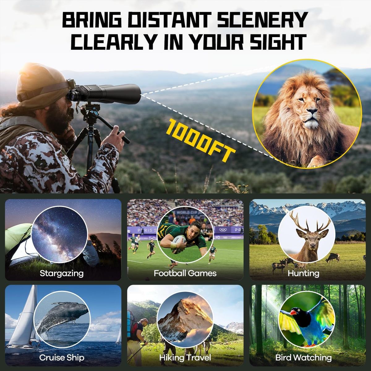 15-35x70 Binoculars for Adults High Powered, 35x HD Zoom for Stargazing & Bird Watching, Waterproof Binocular with Tripod Adapter, Ideal Essentials for Cruise Ship, Travel, Camping, Outdoor, Hunting