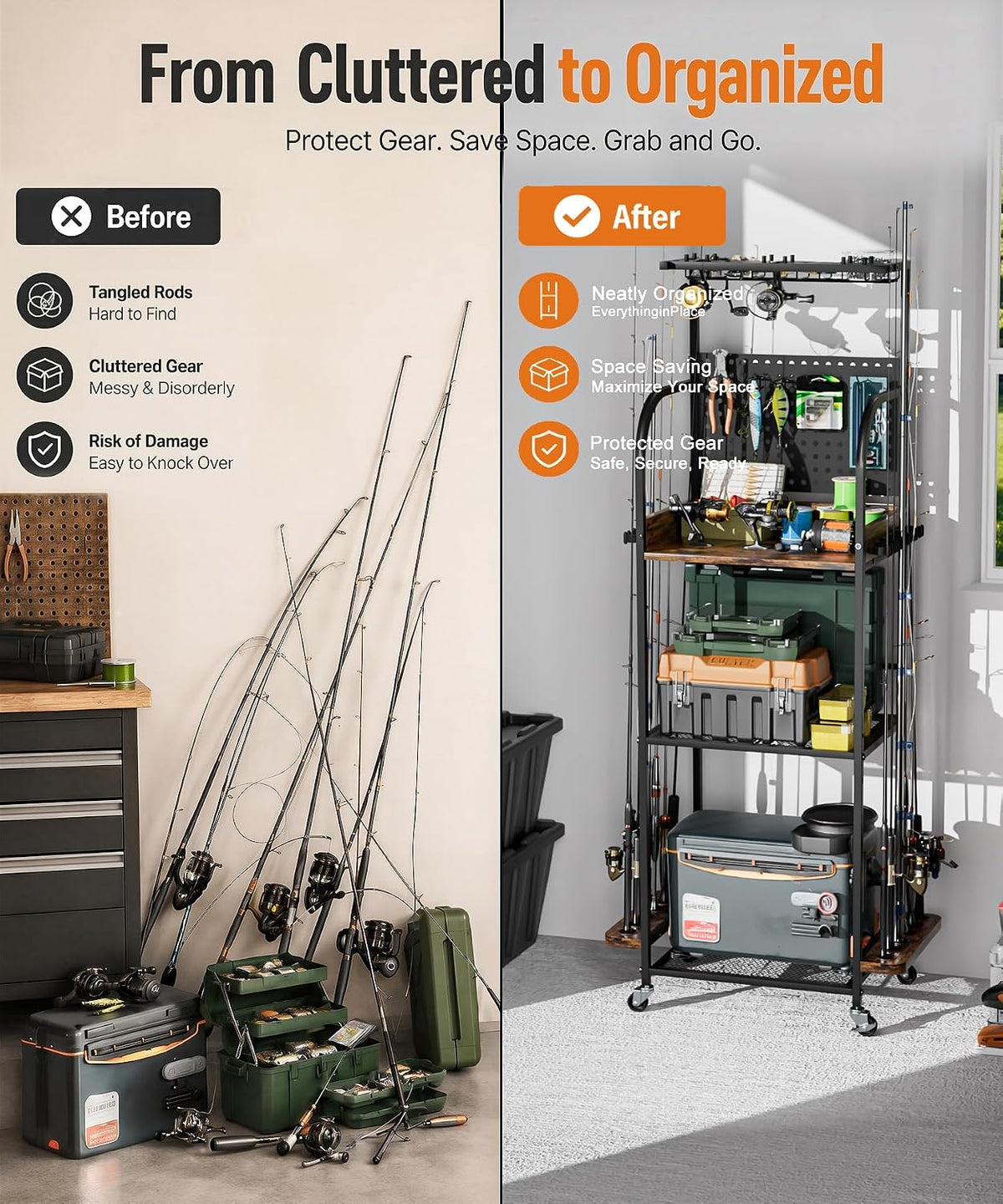 Homde Fishing Rod Holders for Garage: Large Capacity up to 12 Rods