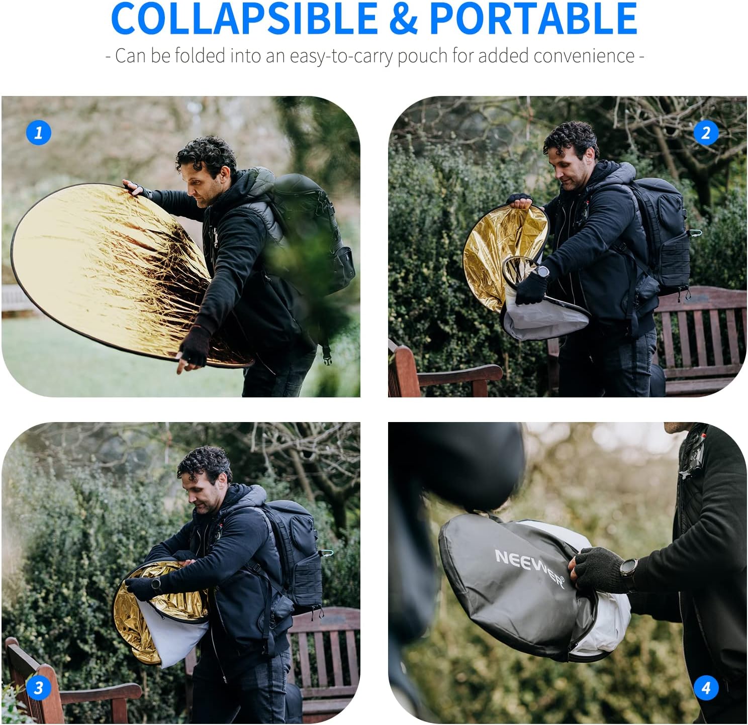 NEEWER 32 Inch/80 Centimeter Light Reflector Light Diffuser 5 in 1 Collapsible Multi Disc with Bag - Translucent, Silver, Gold, White, and Black for Studio Photography Lighting and Outdoor Lighting