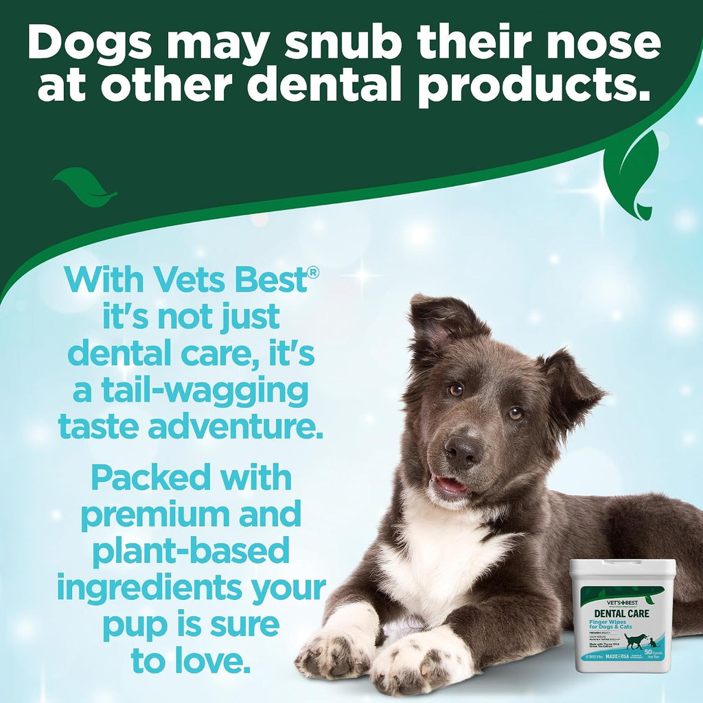Vet's Best Finger Dental Wipes for Dogs & Cats, Fresh Breath, 50 Count