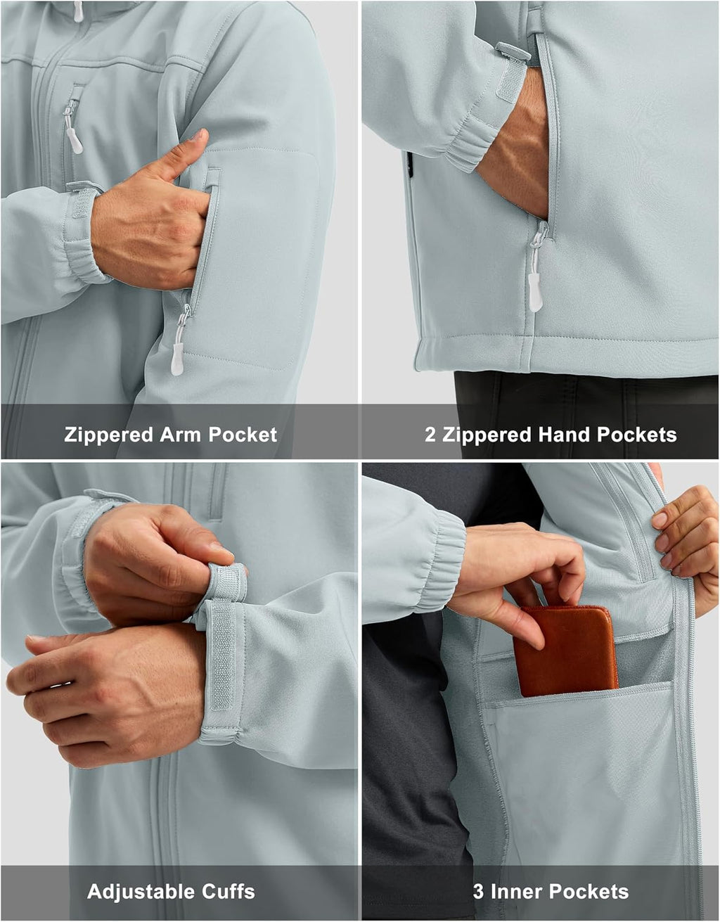 Pudolla Men's Softshell Jacket Hooded Fleece Lined Coats for Outdoor Work