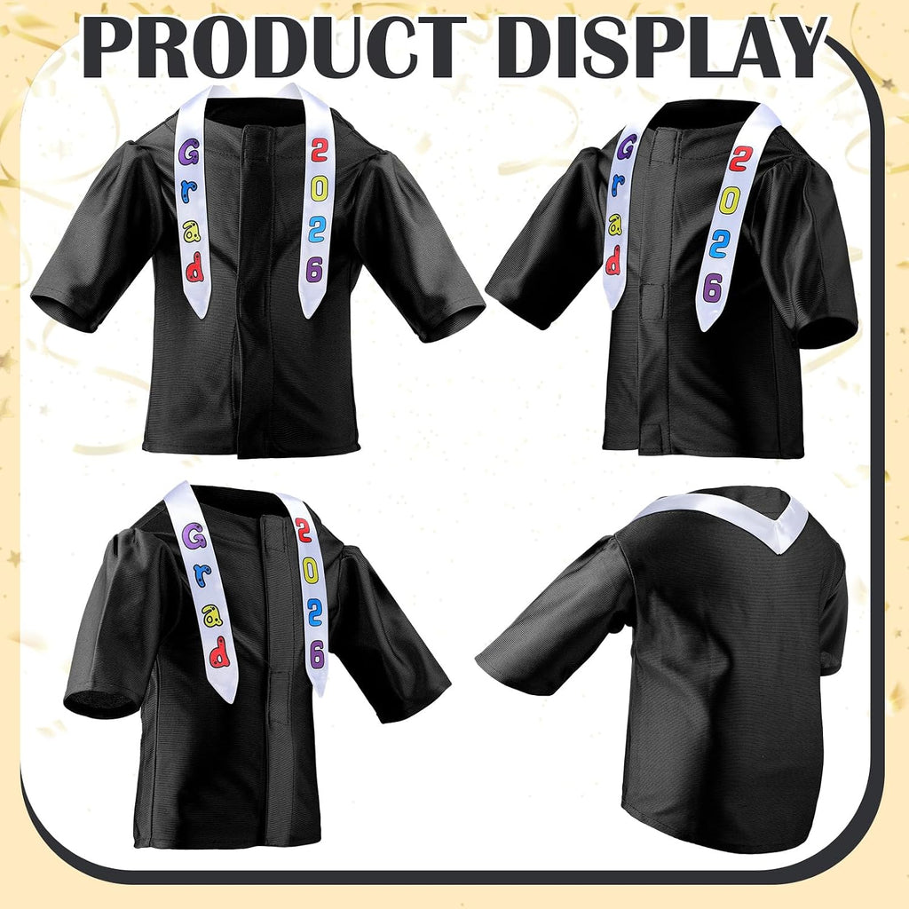 Chicingyou Small Dog Graduation Cap and Gown 2026 with Stole Washable Shirt and Hat Pet Graduation Gown Costume Outfit for Tiny Dog Little Cat Doll Clothes Holiday Halloween Costume Accessory(Black)