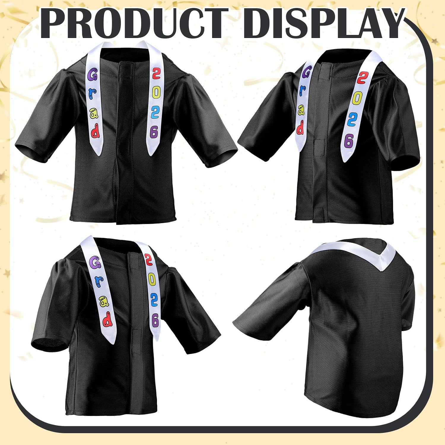 Chicingyou Small Dog Graduation Cap and Gown 2026 with Stole Washable Shirt and Hat Pet Graduation Gown Costume Outfit for Tiny Dog Little Cat Doll Clothes Holiday Halloween Costume Accessory(Black)