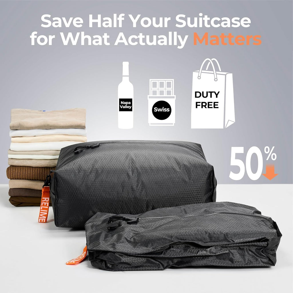 Relime Classic Series Vacuum Bags for Travel Luggage with Wireless Pump, Compression Bags for Carry On Suitcases and Backpack, Vacuum Seal Packing cube for Cloth Packing (1PC + PUMP)