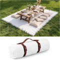 Frienda 72 x 92 Inch Large White Outdoor Picnic Blanket Woven Cotton