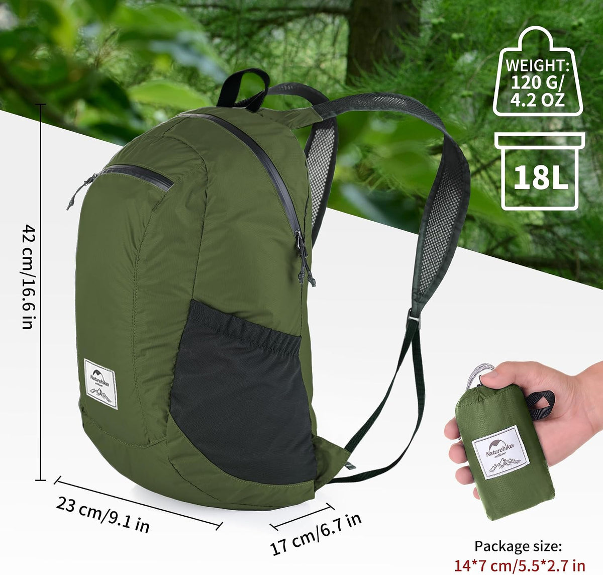Naturehike 18L Lightweight Hiking Daypack, Waterproof Camping Packable Backpack Ultralight for Travel, Airplane, Adults