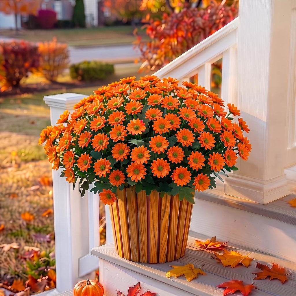 FULLMUSIC Autumn Artificial Flowers for Outdoor (6, Orange)