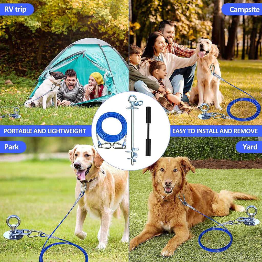 TOPKNOT Dog Tie Out Cable and Stake,360°Swivel Dog Run Anchor，with 30FT Heavy Duty Cable- No Tangle,Dog Runner for Yard - Up to 150LBS,Ideal for Outdoor Camping