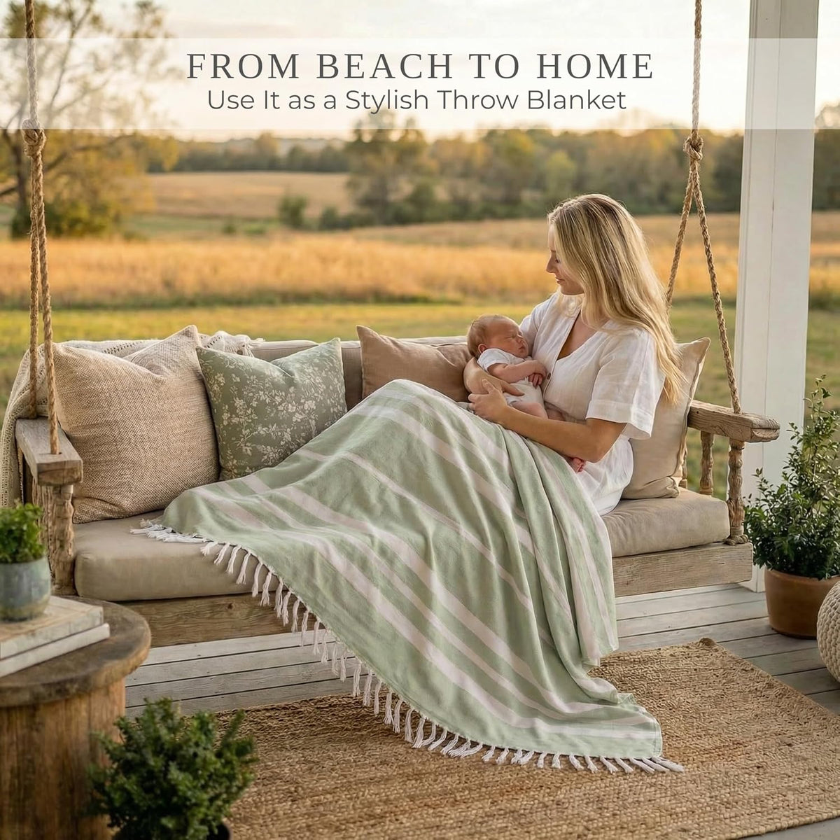 Beautiful Extra Large Beach Blanket with Tassels - Soft Turkish Towel