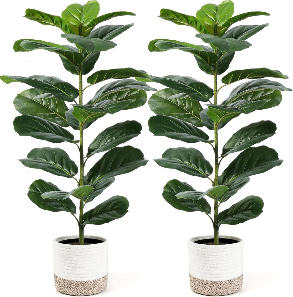 Der Rose 2 Pack 30" Fake Plants, Fiddle Leaf Fig Trees with Woven Baskets