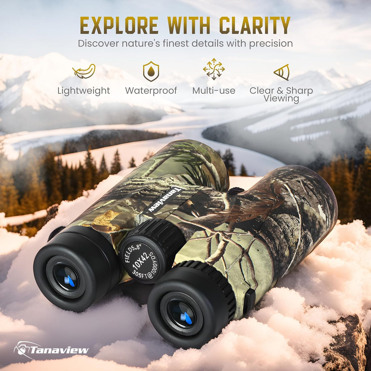 10X42 Compact Binoculars for Adults - Long Distance, High Powered Binoculars with Travel Case - Extra Bright Light & Large Field of View - Lightweight, Water & Fog Proof, Hunting, Bird Watching