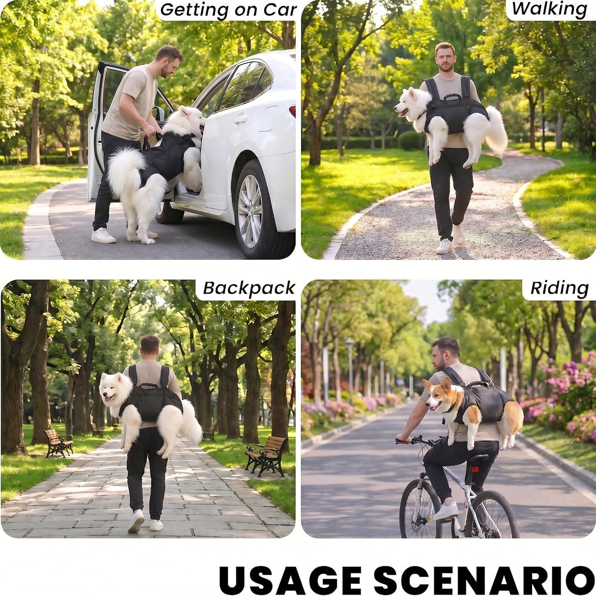 2 in 1 Dog Lift Harness Backpack Carrier, Full Body Support Sling for Senior Injured Disabled Dogs, Adjustable Pet Mobility Aid for Post Surgery Recovery Travel Hiking Car Rides, XL