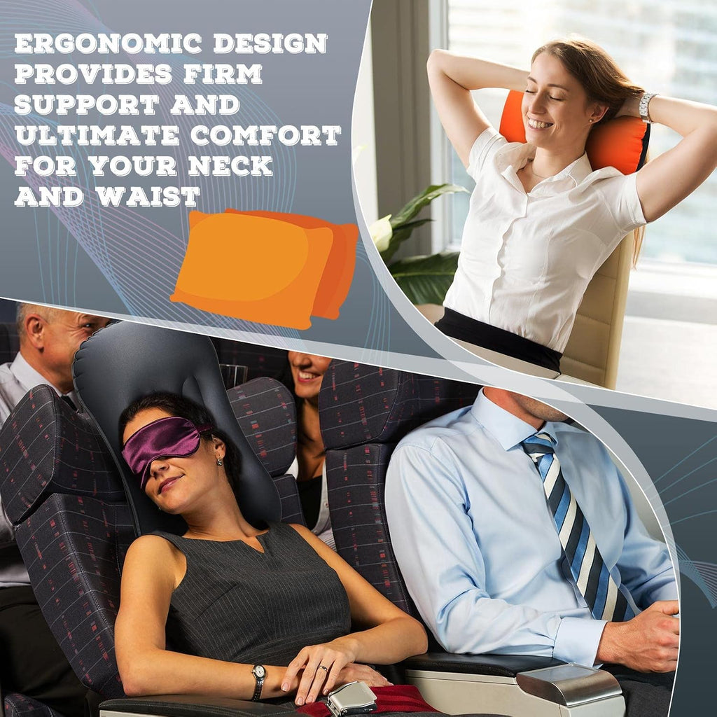 Yulejo 3 Pcs Inflatable Camping Travel Pillow, Dark Gray, Green, Orange