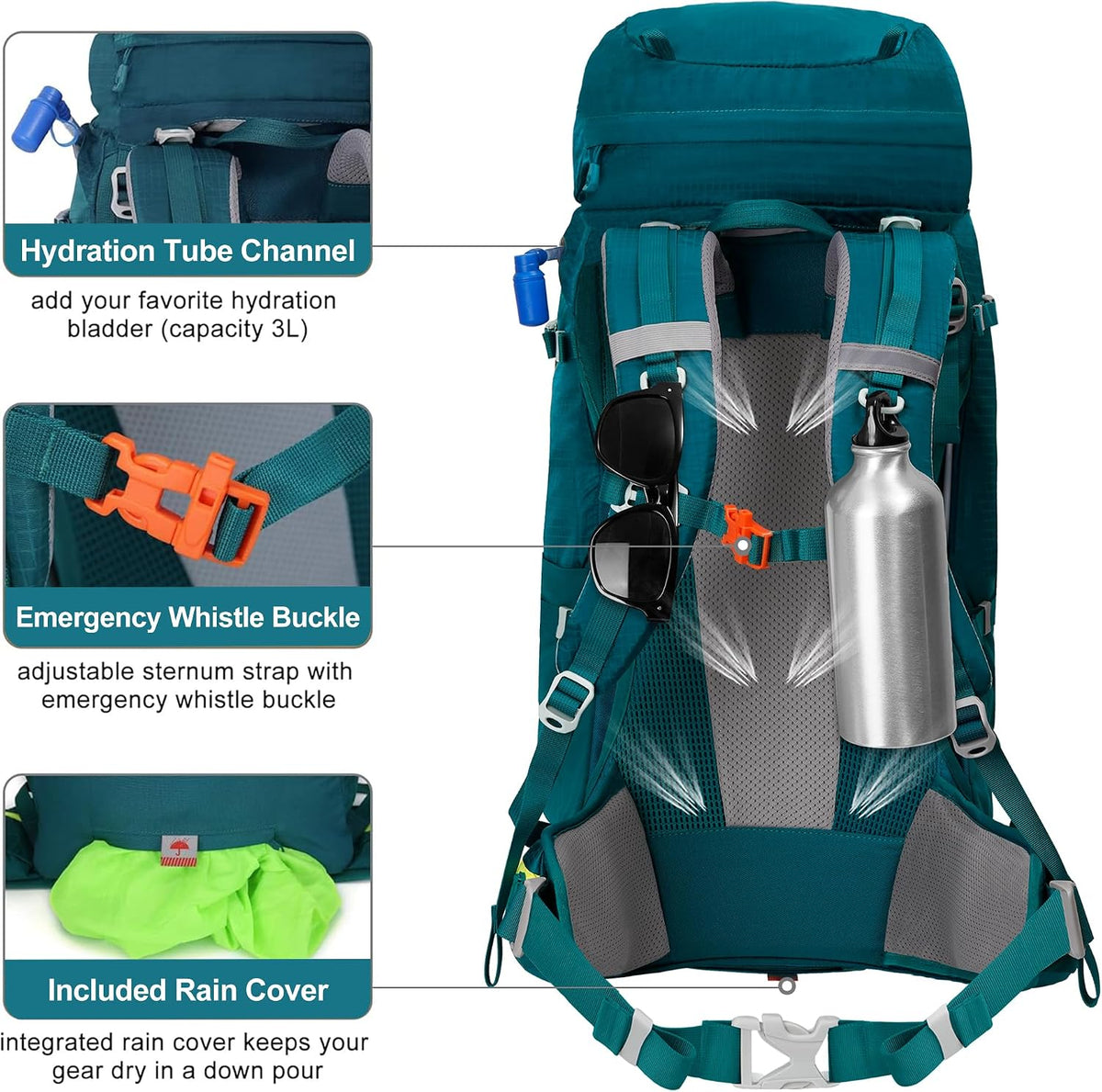 N NEVO RHINO Internal Frame Hiking Backpack 50/60/65/70/80L with Rain Cover