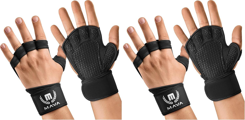 Mava Sports Open Gym Gloves with Integrated Wrist Support – Padded Weight Lifting Gloves for Men & Women – Silicone Grip Fingerless Workout Gloves for Cross Training & Fitness – 1 Pair