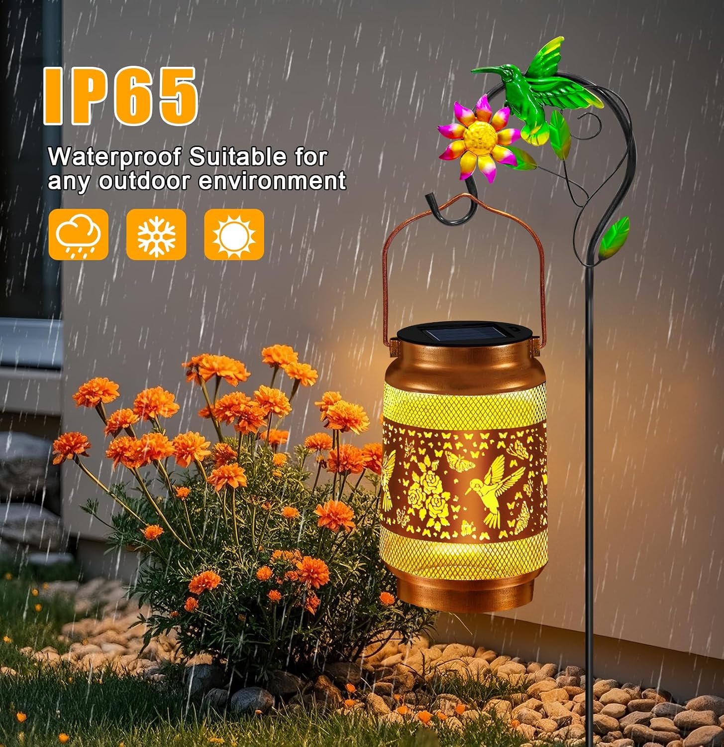 Solar Garden Lights Outdoor Decor, Hummingbird Lantern with Shepherd Hook