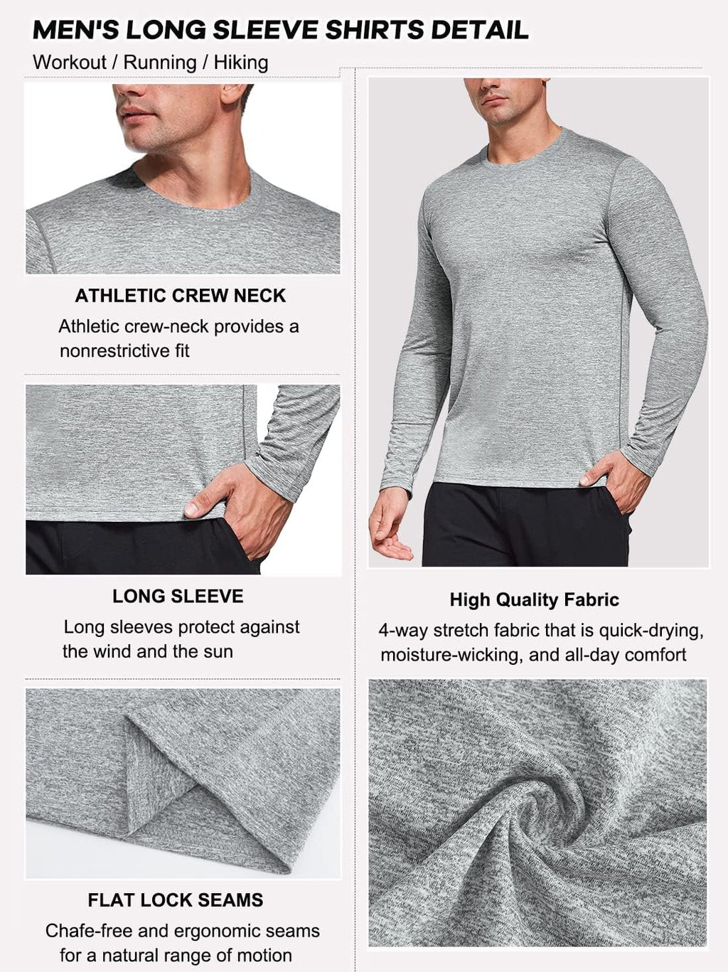 Men's 1, 3 or 5 Pack Performance Long Sleeve T-Shirts, UPF 50+ Sun Protection Shirts, Athletic Gym Workout Shirts for Running