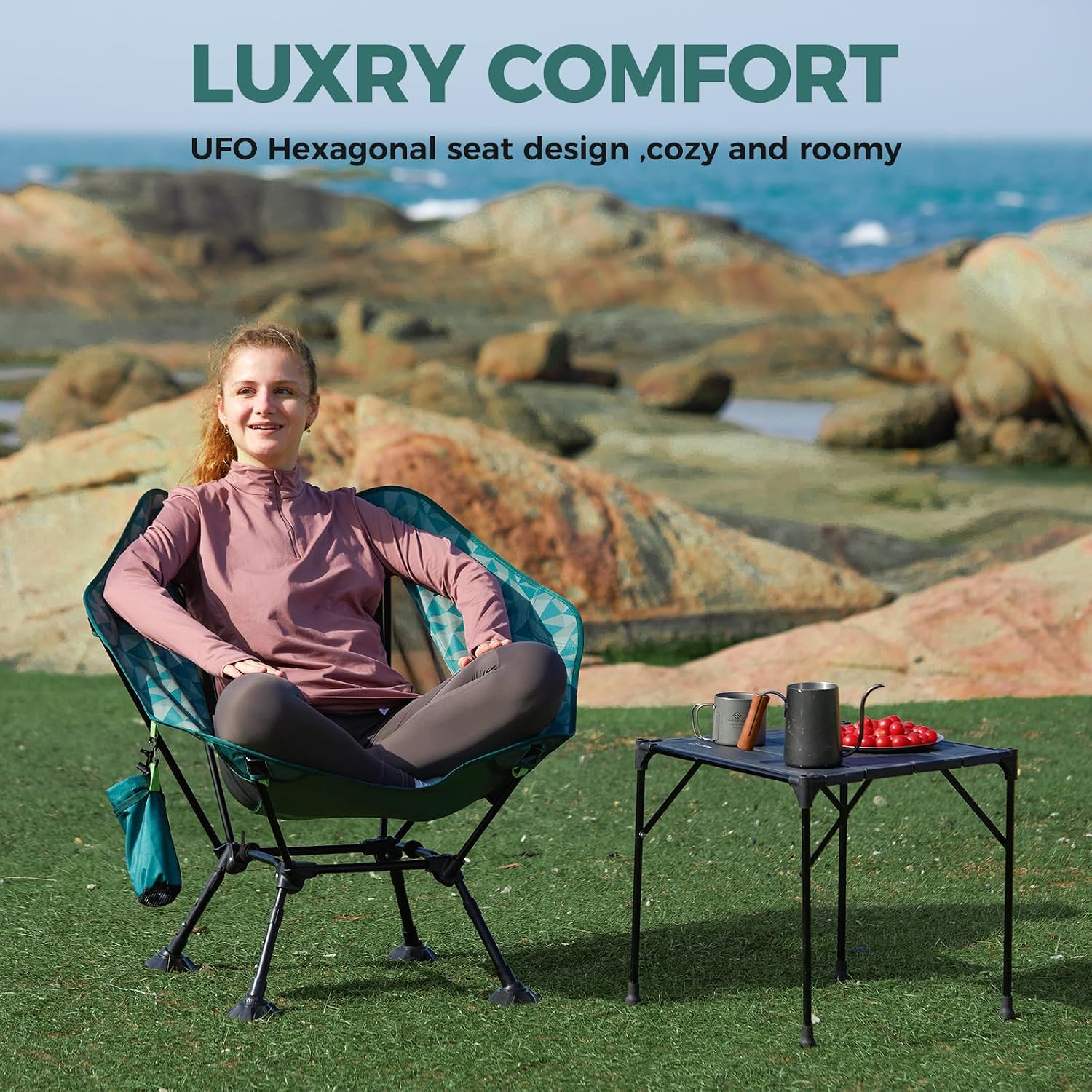 ATEPA UFO3.0 Lightweight Backpack Beach Chair, 330 lbs Heavy-Duty Aerospace Aluminum Foldable Chair with Hexagon Ergonomic Seat Anti-Sink Feet, Compact Portable Outdoor Gear for Beach Hiking